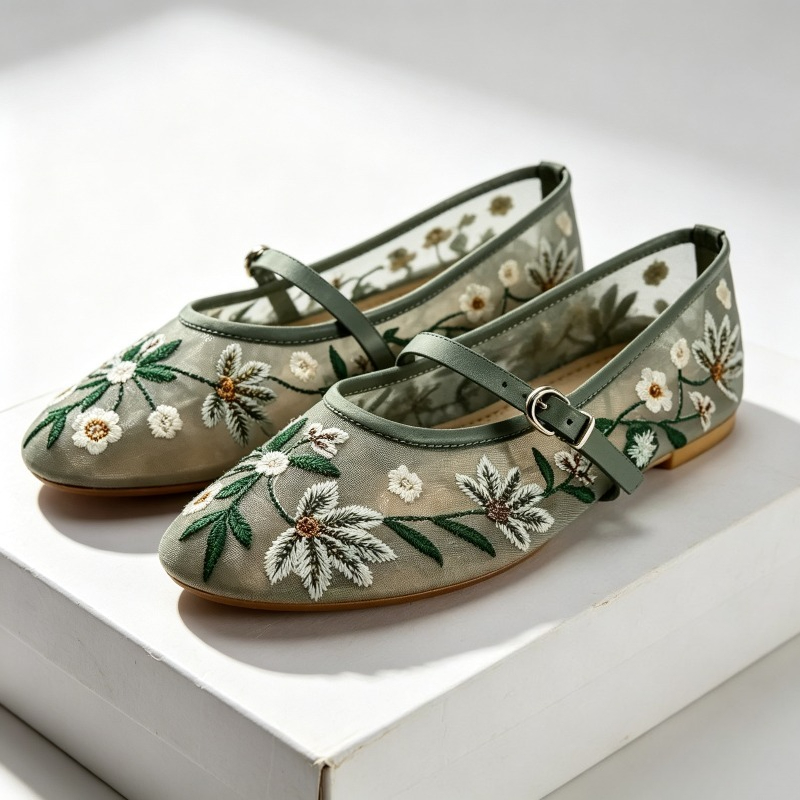 Ethnic Fashion Brand - メッシュ刺繍レジャーバレエフラット女性通気性ブランドサンダル女性のコンフォートファッションドレスシューズレディースメリージェーン靴