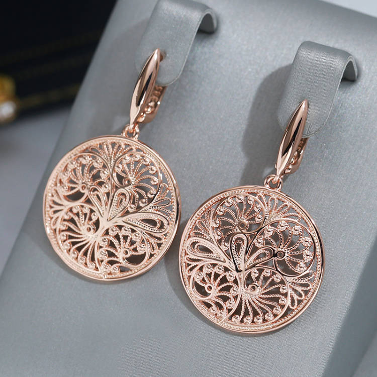 Ethnic Fashion In Dubai - Wbmqda-女性用の花が付いた長い金属製のイヤリング,ヴィンテージジュエリー,エスニックアクセサリー,ゴールドカラー,585コレクション