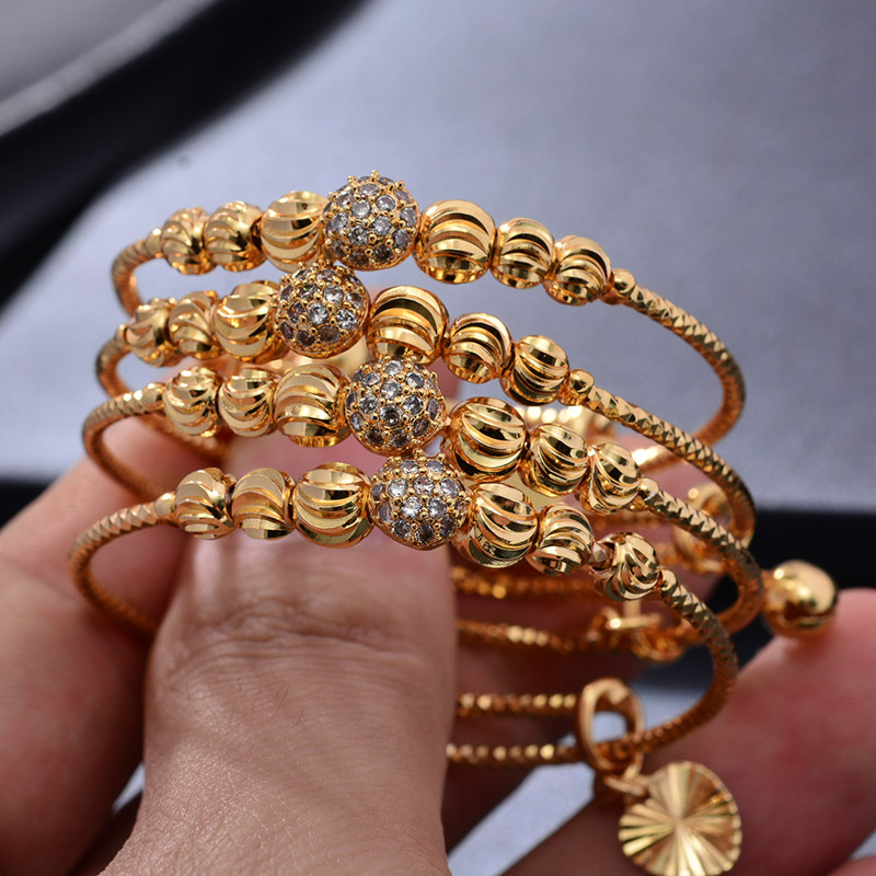 Ethnic Fashion In Dubai - 24K 4個入り エスニックビーズ ゴールドカラー ドバイバングル ベビーガールズ