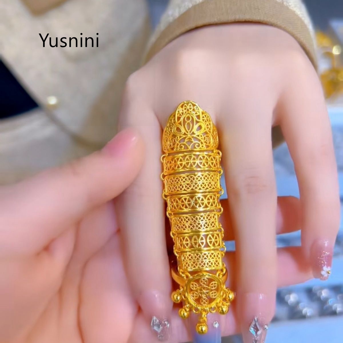 Ethnic Fashion In Dubai - ホットセール中！新作ドバイジュエリー24K金メッキ中空エスニックスタイルレディースリング結婚式パーティーアクセサリー66