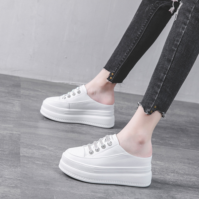 Ethnic Modern Fashion - ファッション 8.5 センチメートル本革女性スリッパ夏の靴プラットフォームウェッジビーチシューズミュールレザースリップオンスニーカーサンダル靴