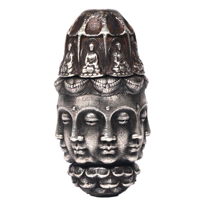 Ethnic Fashion Accessories - 銅銀メッキ無限バケット八角形仏頭回転蓮座ビーズブレスレットアクセサリーペンダント付き