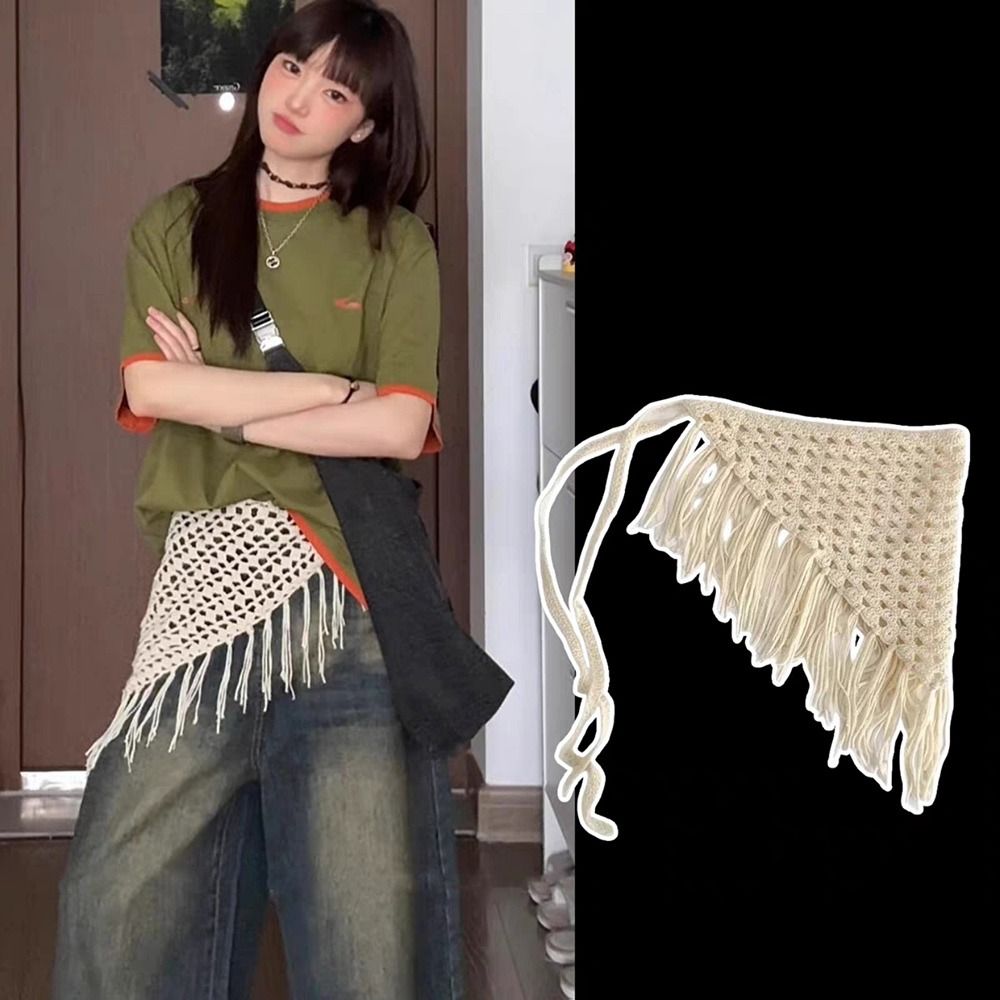 Y2K Ethnic Fashion - ファッションタッセルフリンジウエストベルト絶妙なエスニック三角形ウエストバンド Y2K 三角形スカーフダンスヒップスカーフドレスジーンズ装飾