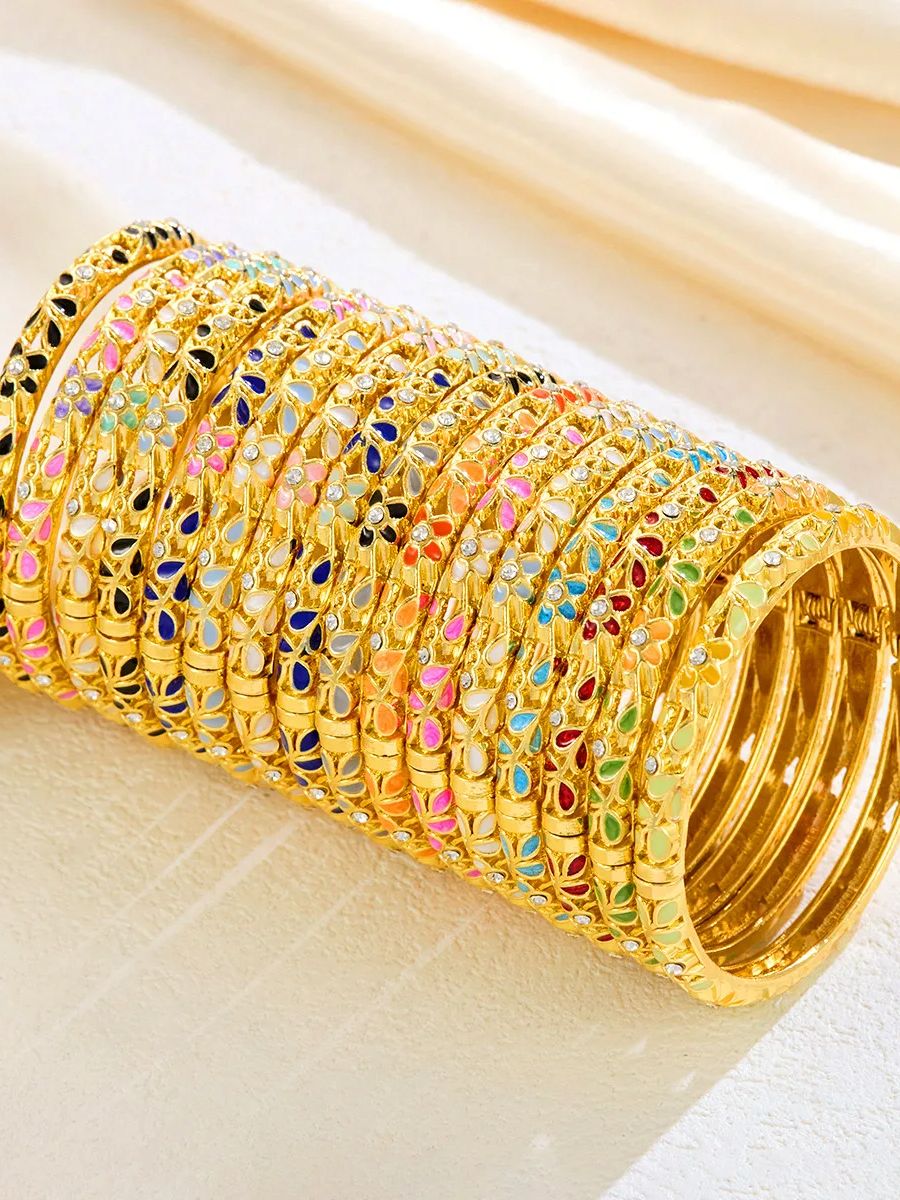 Ethnic Fashion In Dubai - 卸売 5/10/20個入り ドバイの人気 カラフルエナメル カフバングル 女性用
