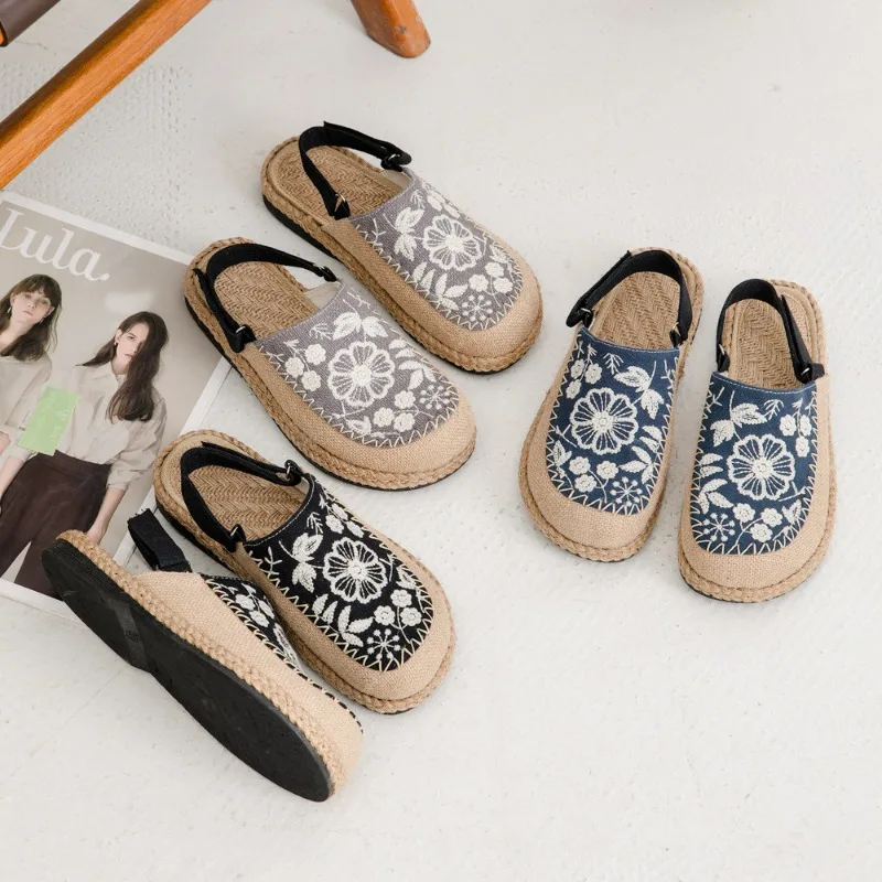 中国風ファッションレディースベアフットシューズモノクロ刺繍花 - Ethnic Chic Fashion のレビューと価格