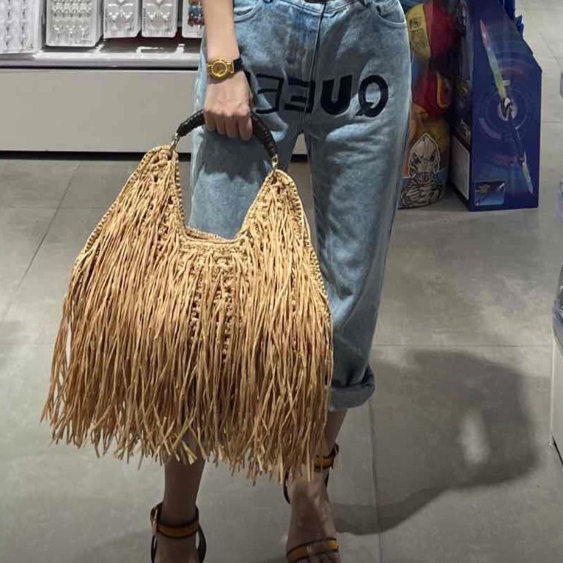 ボヘミアンフリンジストロートート、エレガントなショートハンド - Ethnic Fashion Design のレビューと価格