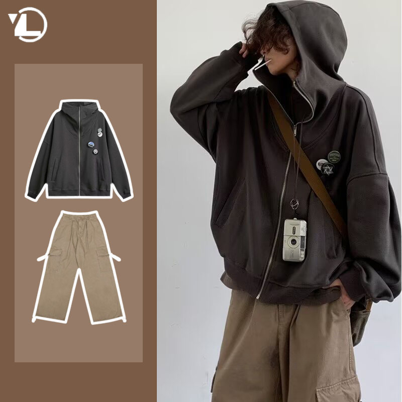 メンズスウェットシャツセット,和風カジュアルウェア,ジッパー - Haori Japanese Jacket のレビューと価格